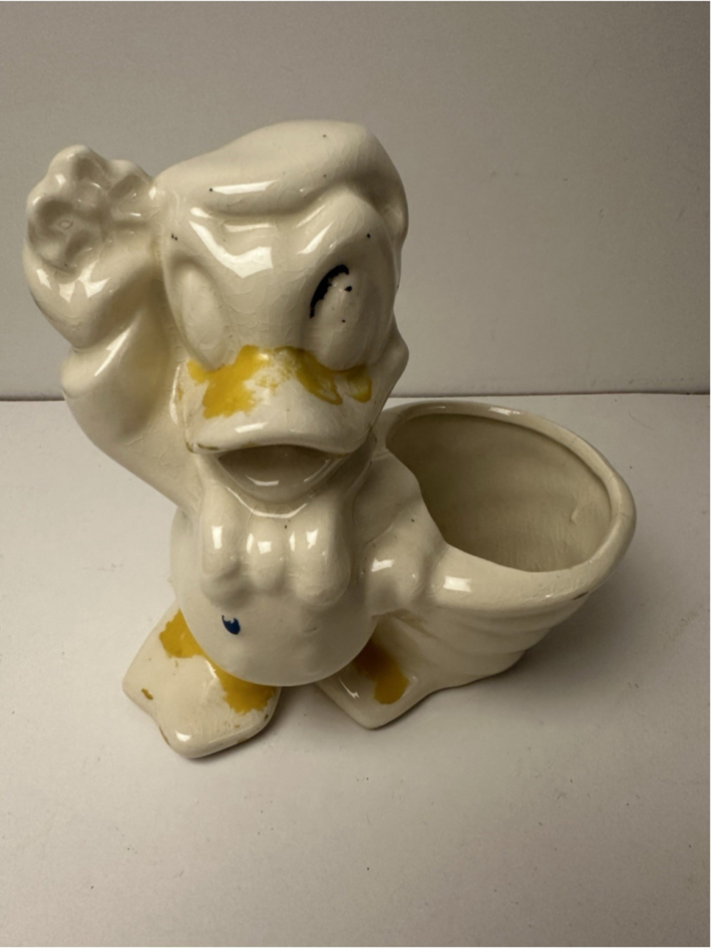 Vintage Ceramic Donald Duck Planter Figurine Disneyana Nursery Decor 6.5 Inch